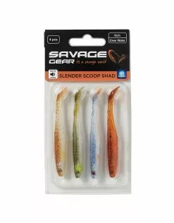 Savage Gear SLENDER SCOOP SHAD 9CM 4G CLEAR WATER MIX 4PCS -Roofvissen Winkel savage gear slender scoop shad 9cm 4g clear water 1